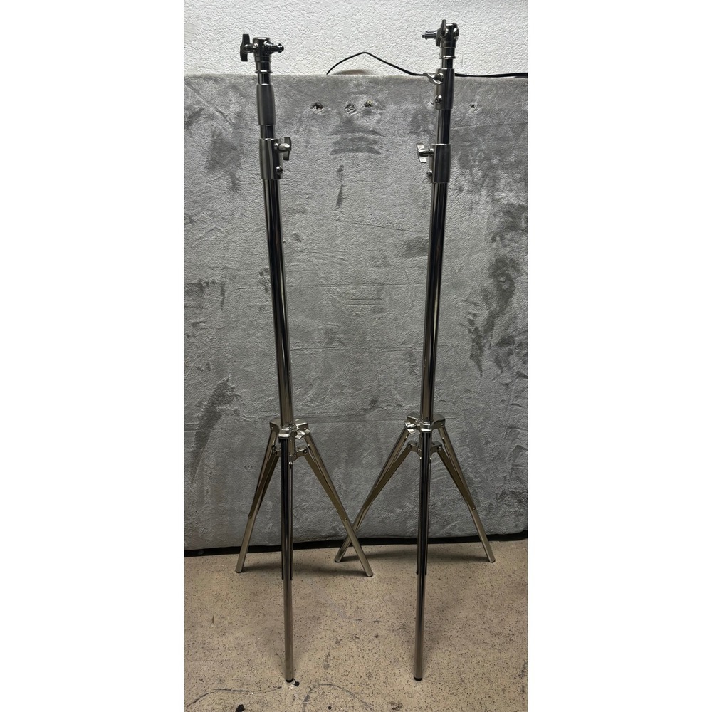 Stainless Steel Light Stand Set 2pc Silver Heavy Duty Adjustable C-Stand Studio